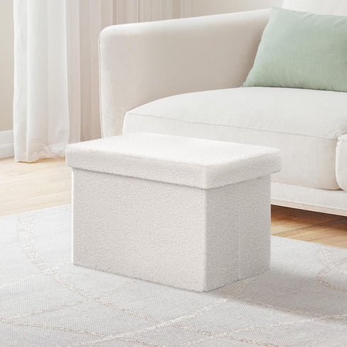 16.5"x12.6"x12.6" B FSOBEIIALEO Storage Ottoman Cube Small Sherpa Ottoman Foot Rest, Foldable Portable Boucle Ottomans