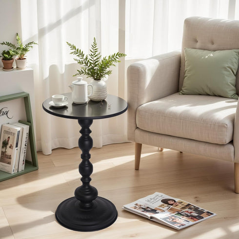 OIKASSU Metal Small Round End Table,Vintage Bedside Drink Table Nightstand for Small Spaces,Modern