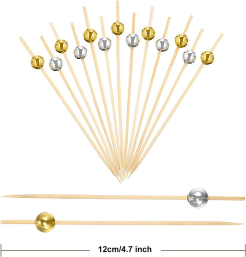 Blulu 200 Pack Cocktail Picks, Fancy Toothpicks for Appetizers, 4.7 Inch Pearl Skewers