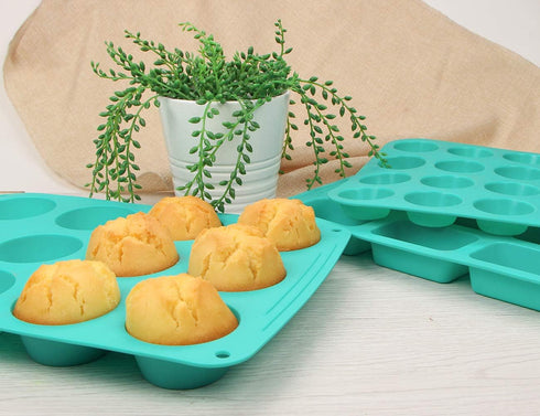 Webake Silicone Baking Pans Set of 3, Silicone Muffin, Mini Cupcake, and Brownie Pan Combo Set