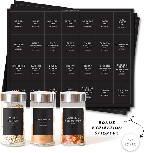 ThreeKin 230 Spice Jar Labels, Waterproof & Oil-Resistant Black Minimalist Stickers for Kitchen Organization, BPA-Free