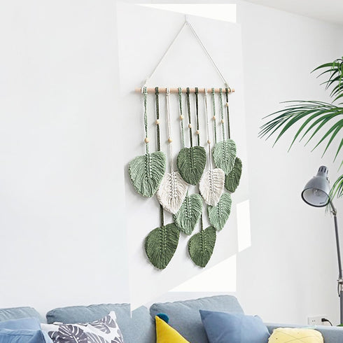 MSFENG Wall Hanging Decor Leaves Tapestry Boho Wall Decor Woven Feather Handmade Yarn Tassels Woven Wall Art