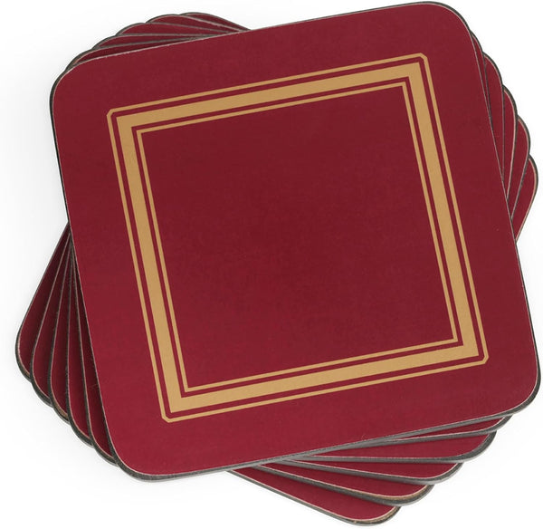 Pimpernel Classic Burgundy Drink Coasters, Set of 6, Heat & Stain Resistant, Non-Slip Cork Backing, 4"