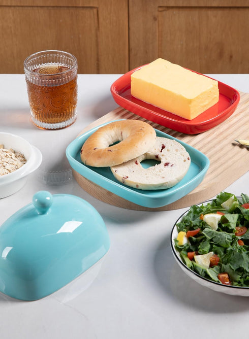 Countertop,Porcelain 7.3*4.1 inches Sweejar Ceramic Butter Dish with Lid for Butter Keeper with Knob Handle,Butter