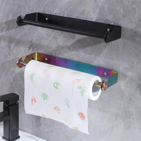SUS304 Paper Towel Holder Under Cabinet for Kitchen, Stainless Steel Paper Roll Holder, Rainbow Self Adhesive or Screw