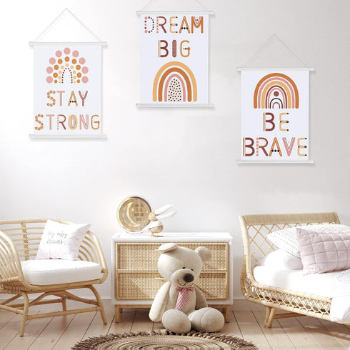 3 Fumete Pcs Boho Nursery Wall Art Decor, Be Brave, Dream Big, Stay Strong Rainbow Canvas Wall Art Poster for Boys