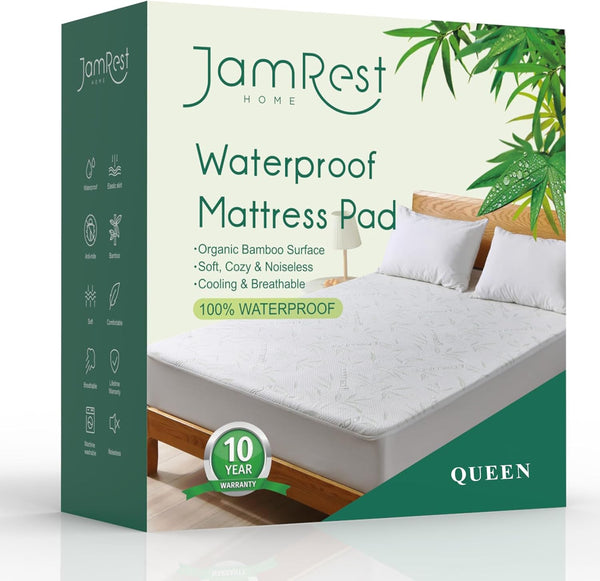 Waterproof Mattress Protector Queen Size - Viscose Cooling Breathable Cover with Deep Pocket, Noiseless