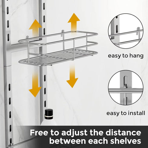 3-Tier 4 ODesign Over The Door Shower Caddy, Adjustable Hanging Shower Caddy with Soap Holder & Hooks, Rustproof