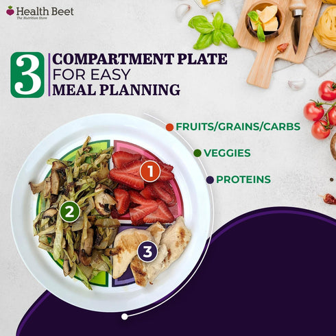 Health Beet 10” Macro Diet Portion Control Plate - Balanced Eating with 3 Flat Sections for Veggies, Carbs & Protein