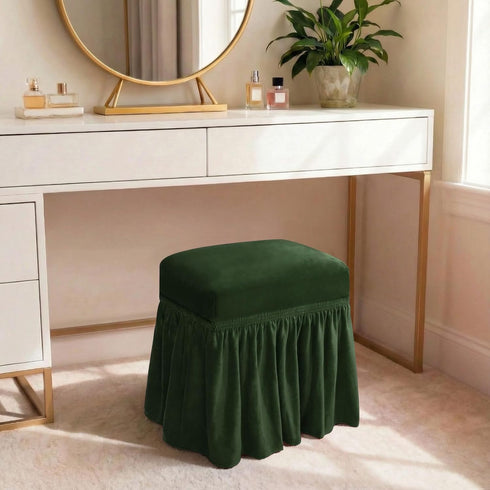 NICEEC Spandex Stretch Vanity Bench Cover with Skirt Removable Super Soft Rectangle Bench Slipcover Washable Bench