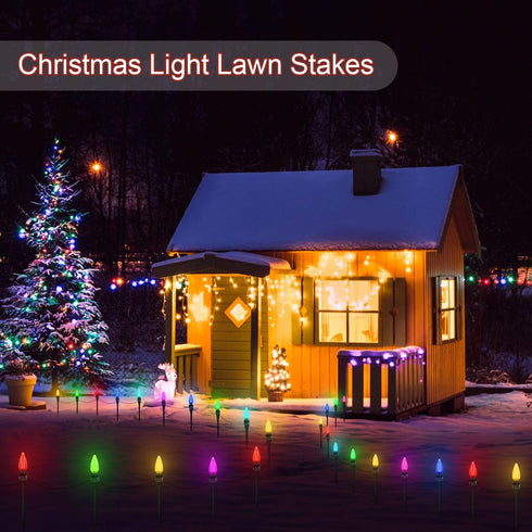 BeapTcely 12 Inches C7 C9 (50, Christmas Light Stakes Universal Yard Lawn Holiday Light Stakes String Lights Ground