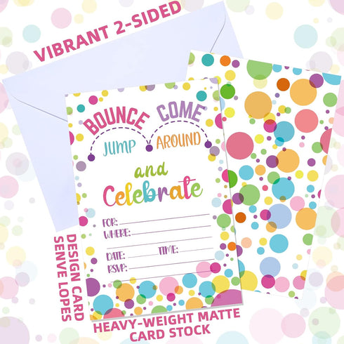 Zonon 30 Pieces Birthday Invitations for Girls, Bounce House or Jumping Party Cards with Envelopes, Bright Color