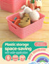 WYT 6-Pack Plastic Small Shelf Storage Weave Baskets, Organizing for Cabinets and Pantries, Pink
