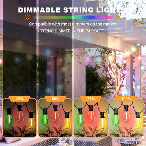 26FT ST38 12+1 Bulbs, Dimmable LAMPHOME Outdoor String Lights, LED Edison Patio Lights with Multicolor Connectable