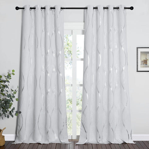 52 inches 90 inches, NICETOWN Room Darkening Curtain Panels for Living Room, by Greyish White, Home Fashion Decor Foil