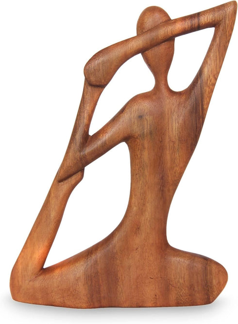 NOVICA Brown Suar Wood Yoga Sculpture, 'Yoga Stretch', 7.75" Tall