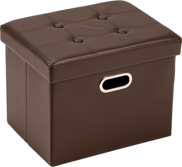 COSYLAND Ottoman with Storage Folding Leather Ottoman Footrest Foot Stool Brown Ottoman