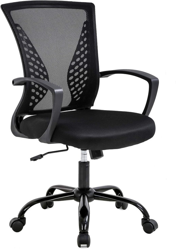 Black Office Chair Ergonomic Desk Chair, Mesh Computer Chair with Lumbar Support Armrest, Mid Back Rolling Swivel