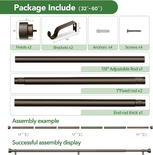 Adjustable Curtain Rods for Windows 28 to 48, Heavy Duty Long Window Curtain Rod, Outdoor Drapery Rods, Antique Bronze