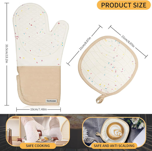 500F, Oven Glove Cute,Cooking Mittens,Oven Mittens for Kitchen,Oven Gloves for Kitchen,Washable Silicone Oven Mitts