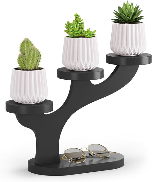 Bamboo Tabletop Plant Stand Indoor, 3 Tier Wood Desktop Small Plant Shelf