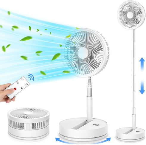 LIPETY 9" Portable Standing Oscillating Fan with Remote - 7200mAh Rechargeable Battery Tall Floor Foldable Travel Fan