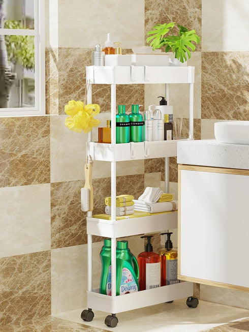 5.1" 4 LEHOM Slim Storage Cart - Tiers Bathroom Organizer Mobile Shelving Unit Storage Rolling Utility Cart Slide Out