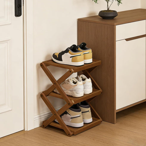 YYW Shoe Rack, Foldable Bamboo Shoes Shelf, Freestanding Shoe Storage Organiser for