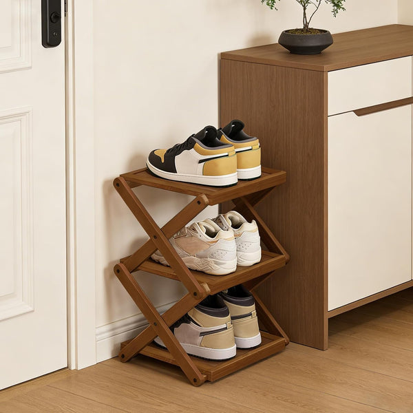 YYW Shoe Rack, Foldable Bamboo Shoes Shelf, Freestanding Shoe Storage Organiser for