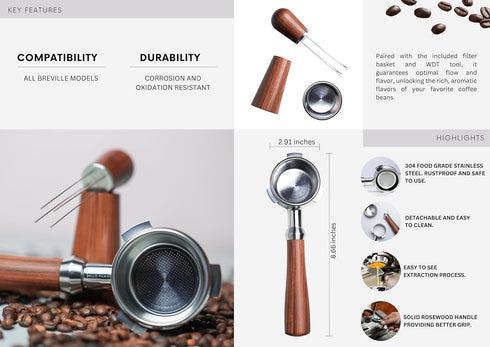 Pawa Bottomless Portafilter 54mm with Wdt Tool, Compatible with Breville Barista Express and 54mm Breville Machines
