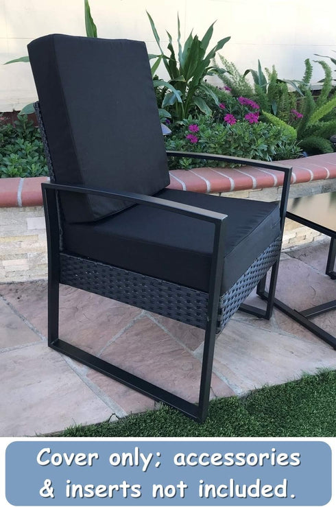 CozyLounge 24"x24"x4" (2 Indoor Outdoor Water Repellent High UV Resistant Patio Chair Cushion Cover (Just Black