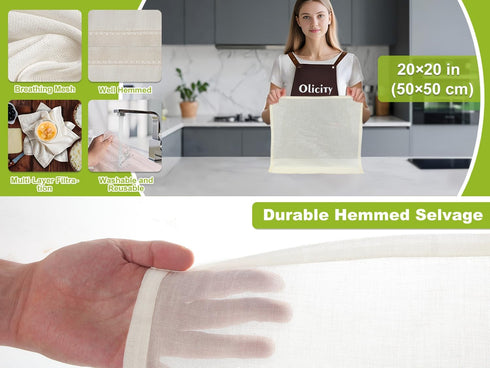 Olicity Cheesecloth, Grade 100 - 20x20 Inch Hemmed Reusable Muslin Cloth for Cooking and Straining