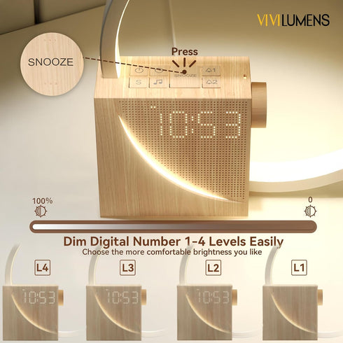 Dimmable 10 Snooze, Vivilumens Sunrise Alarm Clock Sound Machine Nightlight, Gradual Wake Up Light, Digital Clock