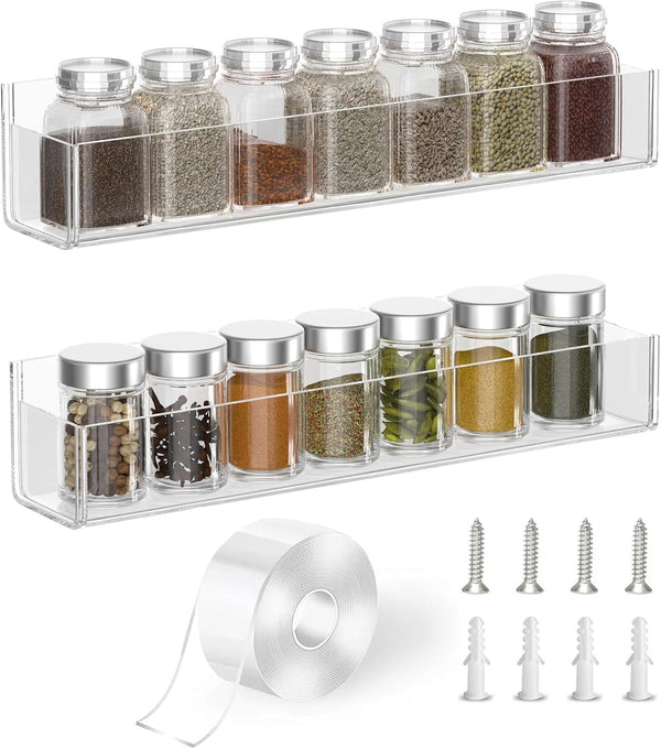 PMMASTO Adhesive Acrylic Spice Rack Organizer for Wall with Nano Double Sided Tape for Kitchen Cabinet Door