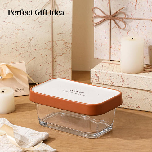 3 2-in-1 Countertop, Safe-Cozy DOWAN Glass Butter Dish with Ceramic Lid, Large Butter Container for Sticks, Butter Dish