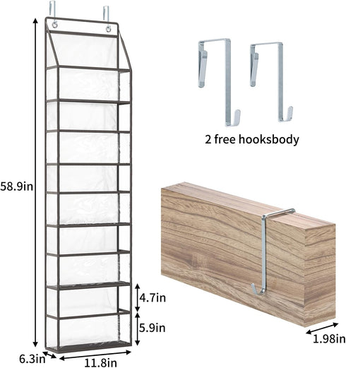Fixwal Over The Door Hanging Pantry Organizer 5-Shelf Room Organizer with Clear Plastic Pockets Behind The Door Storage Organizer Large Capacity Organizer for Closet Bedroom Bathroom (Grey) by Fixwal