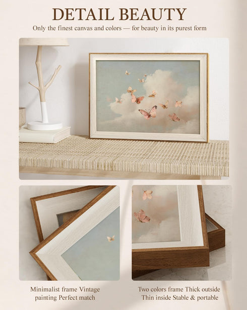 12x16 Inch VIYYIEA Framed Moody Wall Art Butterfly Wall Decor, Dreamy Farmhouse Canvas Painting, Pink Cloudy Butterfly