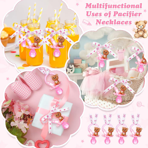 36 Coume Pcs Shower Party Pacifiers Necklace Bear Bottle Acrylic Pacifiers Charm Pacifier Chain for Guests Gender