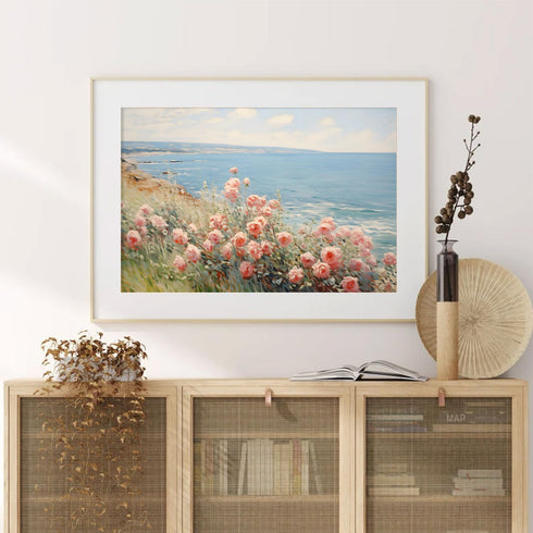 Flower Field Canvas Wall Art, Spring Landscape Prints, Vintage Flower Landscape Painting, Unframed