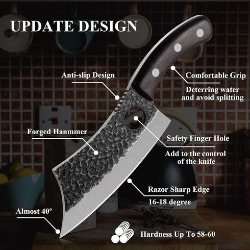 Upgraded Huusk Kitchen Chef Knife Viking Knife with Sheath, Japanese Forged Multipurpose Meat Knives with Gift Box