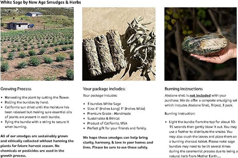 (Pack of 3) New Age Smudges & Herbs - Premium California White Sage Incense, 4 Inches