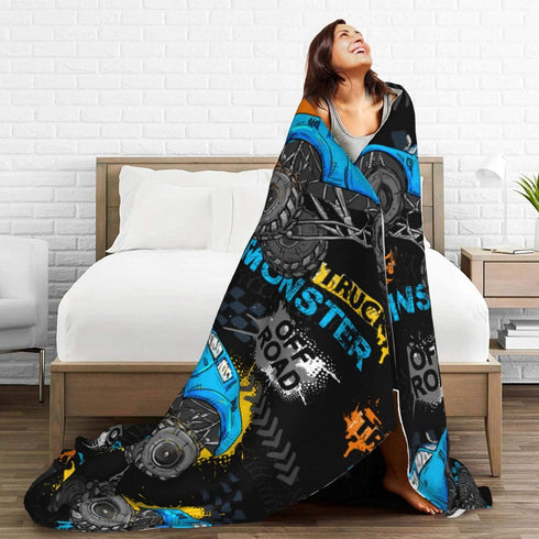 Jbofyee 80x60 Inch Monster Trucks Cars Throw Blankets All Season Ultra Soft Warm Gift for Boys Fleece Blanket for Home