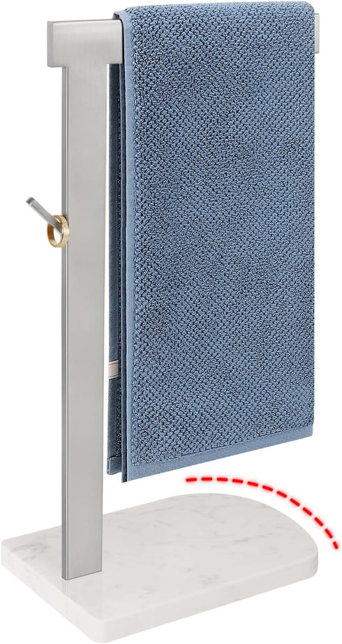 Hand Towel Stand for Bathroom with Marble Base, 304 Stainless Steel L Shape Towel Rack, Free-Standing Bar for Kitchen