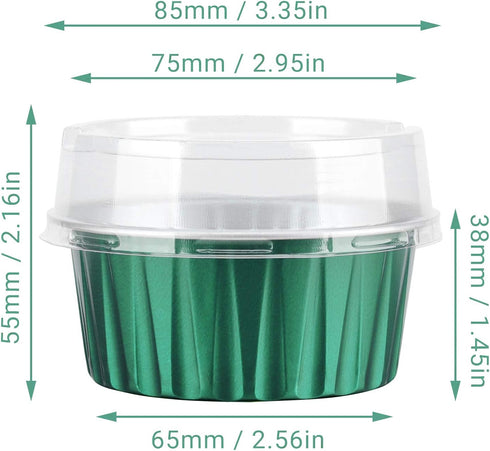 EUSOAR 50pcs 5 oz Aluminum Foil Cups with Lids, Baking Cups for Snacks, Desserts, Flan, Cupcake, Emerald Green