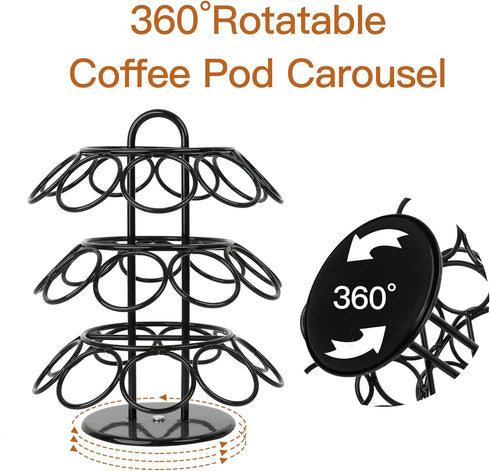 K Cup Holder, Coffee Pod Organizer Carousel for Keurig, Holds 27 Pods, 360-Degree Rotating, Sturdy Metal (Black)