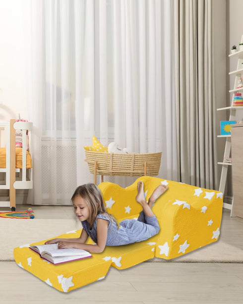 2-in-1 KokoSelene Toddler Couch, Kids Couch for Toddler Fold Out, Convertible Kid Sofa to Lounger Bed for Girls