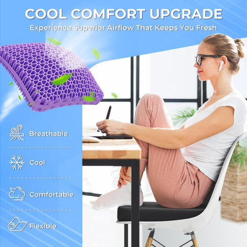 TushGuard Gel Seat Cushion for Long Sitting, Enlarged & Thickened Office Chair Cushion, Breathable Cooling for