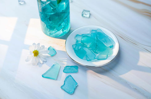 CYS EXCEL Sea Glass 16 Ounces Light Blue, Crushed Glass Vase Filler for Aquarium Nautical Décor