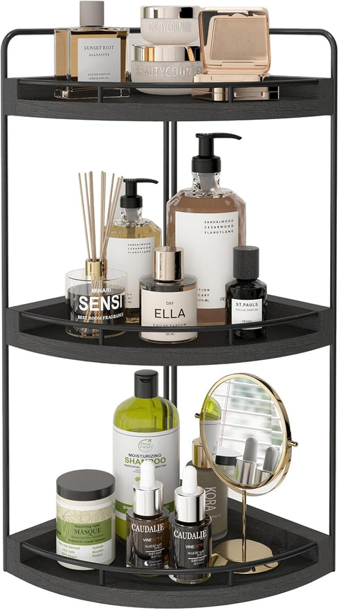 Fixwal Corner Bathroom Counter Organizer, 3 Tier Rustic Bathroom Organizer, Wood Countertop
