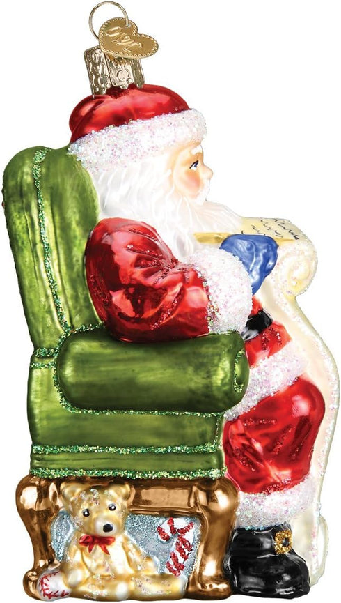 Old World Christmas 40300 Glass Blown Ornaments for Christmas Tree, Santa Checking List
